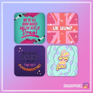 Op catchphrase geïnspireerde onderzetters op dragrace - RuPaul's Drag Race, Queer, LGBT-onderzetterset