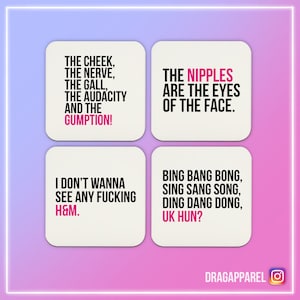 Op catchphrase geïnspireerde onderzetters op dragrace - RuPaul's Drag Race, Drag Race UK, Queer, LGBT-onderzetters
