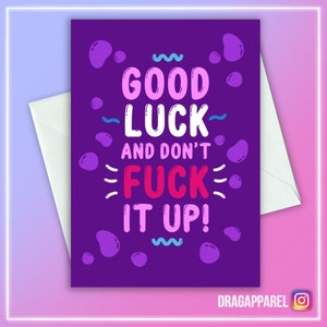 Veel succes en laat je niet gek maken! Dragrace Good Luck-kaart - RuPaul, RuPaul's Drag Race, LGBT-wenskaart, queer