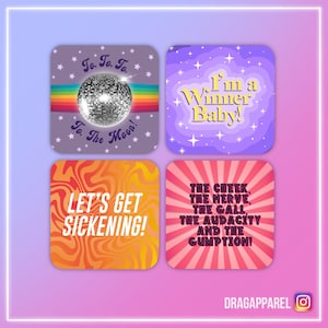 Op catchphrase geïnspireerde onderzetters op dragrace - RuPaul's Drag Race, Queer, LGBT-onderzetterset