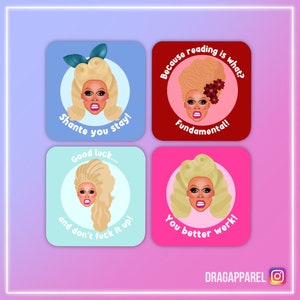 Op dragrace geïnspireerde slogan geïnspireerde RuPaul-onderzetters - RuPaul's dragrace, queer, LGBT-onderzetterset