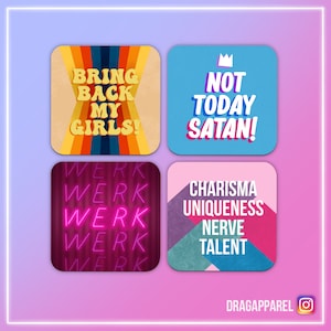Op catchphrase geïnspireerde onderzetters op dragrace - RuPaul's Drag Race, Queer, LGBT-onderzetterset