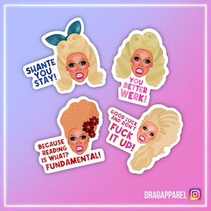 Stickerset RuPaul glanzend vinyl - RuPaul's Drag Race, Drag Race UK, Queer, LGBT, sloganstickers