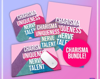 Charisma, Uniqueness, Nerve, Talent Bundle - RuPaul’s Drag Race, Queer, Colourful, LGBT, Catchphrase Coaster, Print, Pin Badge, Mousepad