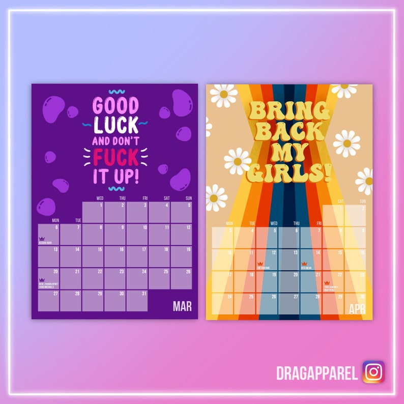 Drag Race 2025 A4 Wall Calendar Rupaul Rupaul's Drag Etsy
