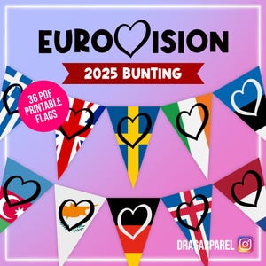 Eurovision 2025 Bunting Pack - 36 Flags Instant Downloads - Eurovision Song Contest, Eurovision Switzerland, Eurovision Flags, Bunting