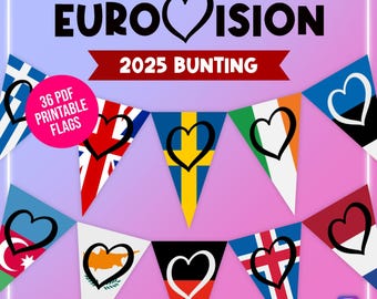 Eurovision 2025 Bunting Pack - 36 Flags Instant Downloads - Eurovision Song Contest, Eurovision Switzerland, Eurovision Flags, Bunting