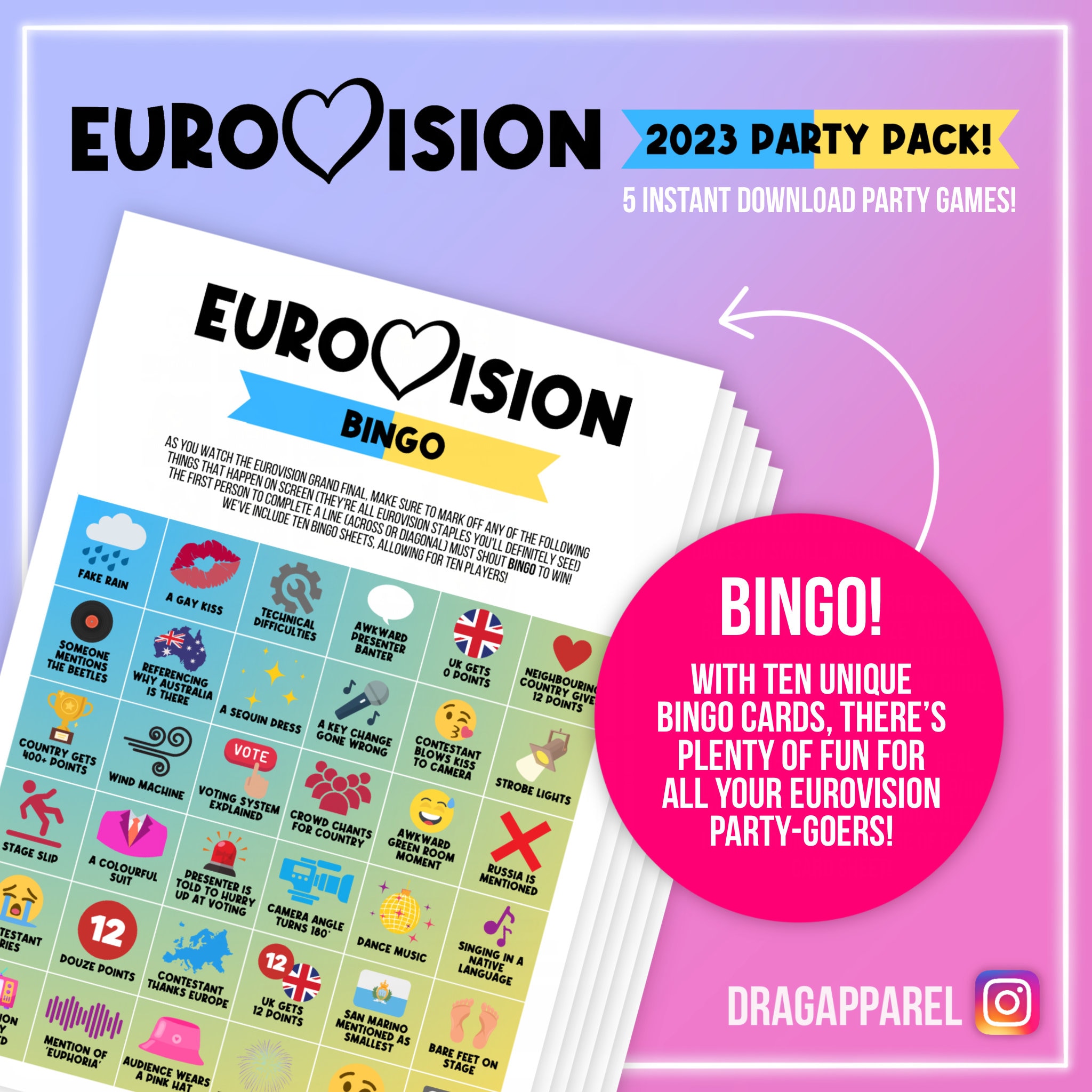 Eurovision 2023 Party Pack 5 PDF Instant Download Games Etsy UK