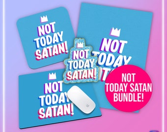 Not Today Satan Bundle - RuPaul’s Drag Race,  Queer, LGBT, Handmade, Colourful, LGBT, Catchphrase Coaster, Print, Pin Badge, Mousepad Bundle