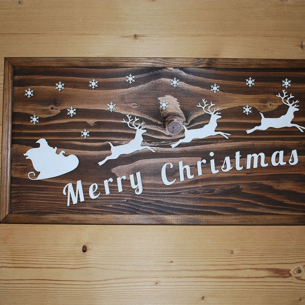 Tableau  noël,  merry christmas vintage en bois