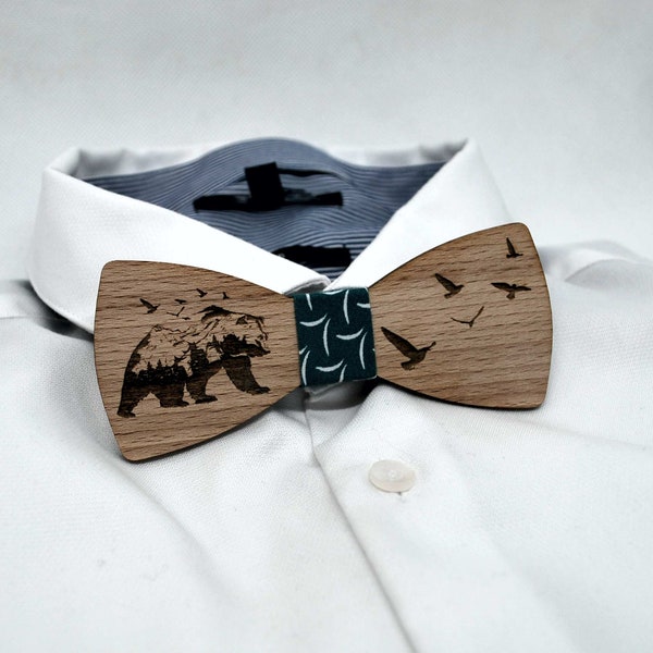 Bear wooden bow tie