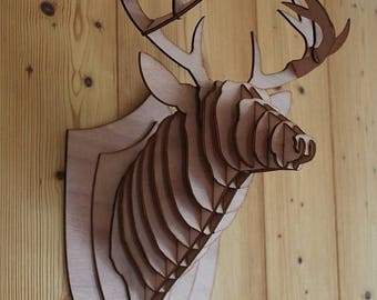 Hölzerner Hirschkopf, 3D-Puzzle, schöne Sperrholz-Tierskulptur zum Dekorieren Ihrer Wand, Taxidermie-Tier.