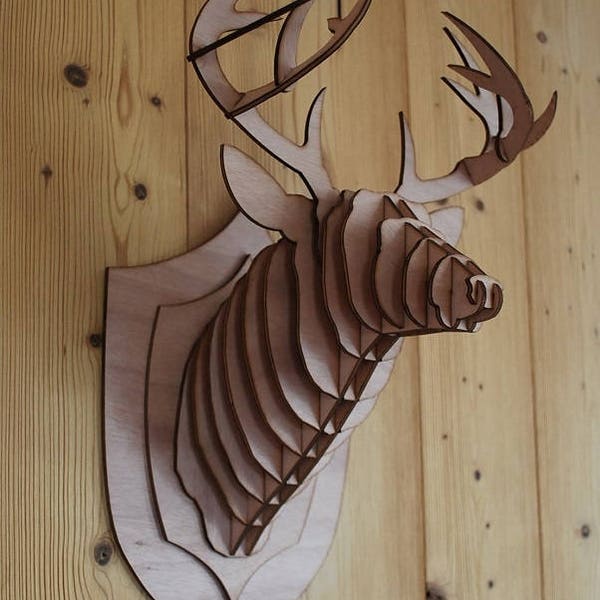 Hölzerner Hirschkopf, 3D-Puzzle, schöne Sperrholz-Tierskulptur zum Dekorieren Ihrer Wand, Taxidermie-Tier.