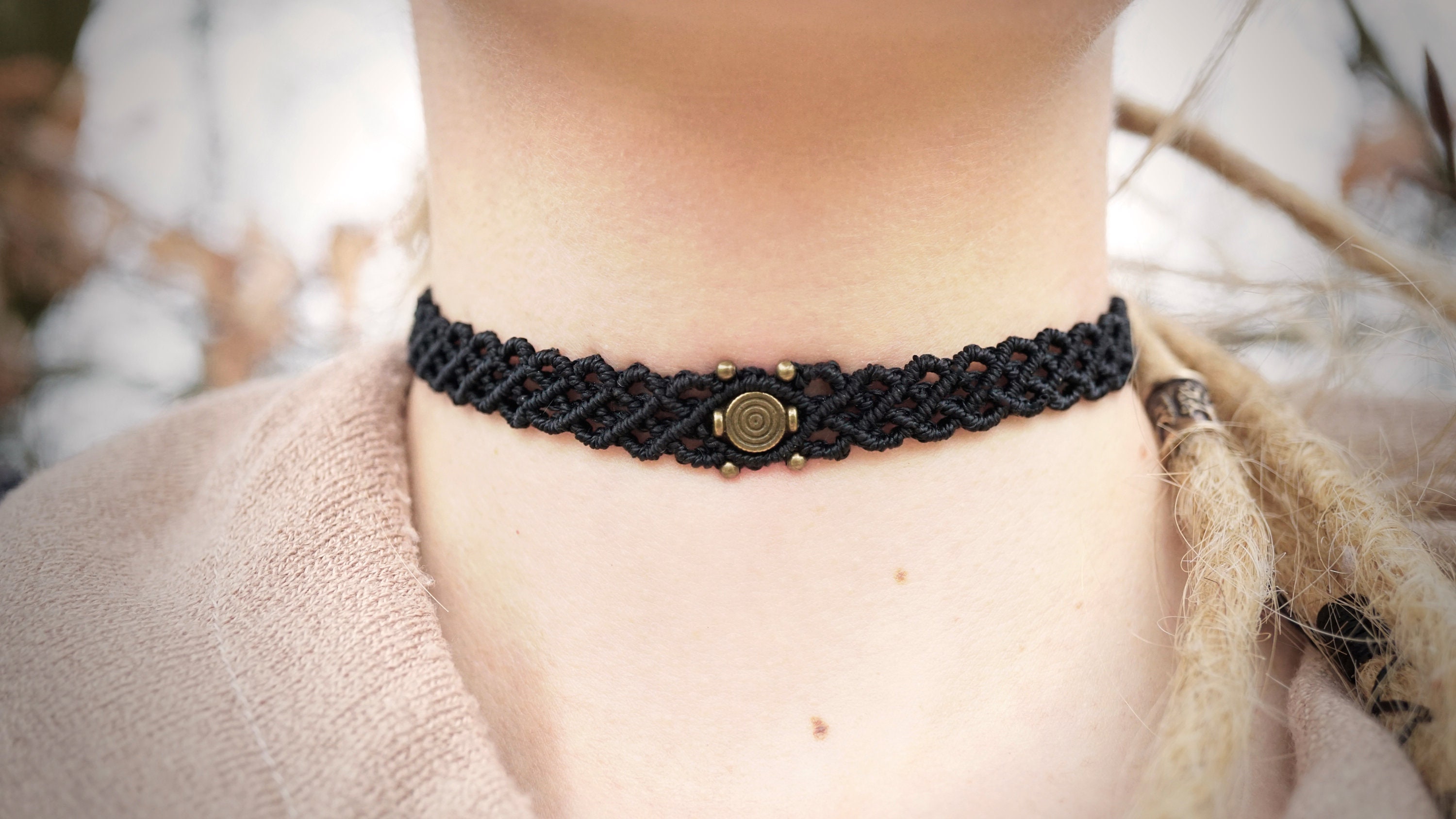 Choker en macramé noir Collier Tattoo Statement Tour de - Etsy Italia