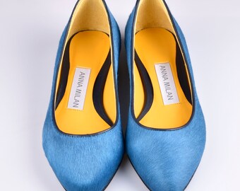 Women's ballerinas with light blue hair, Exclusive Limited Collection ,Handmade manufacturing in Spain