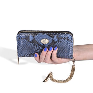 Anna Milan Python woman wallet, Blue and black natural python skin, Exclusive collection made with premium leather, Handmade in Spain