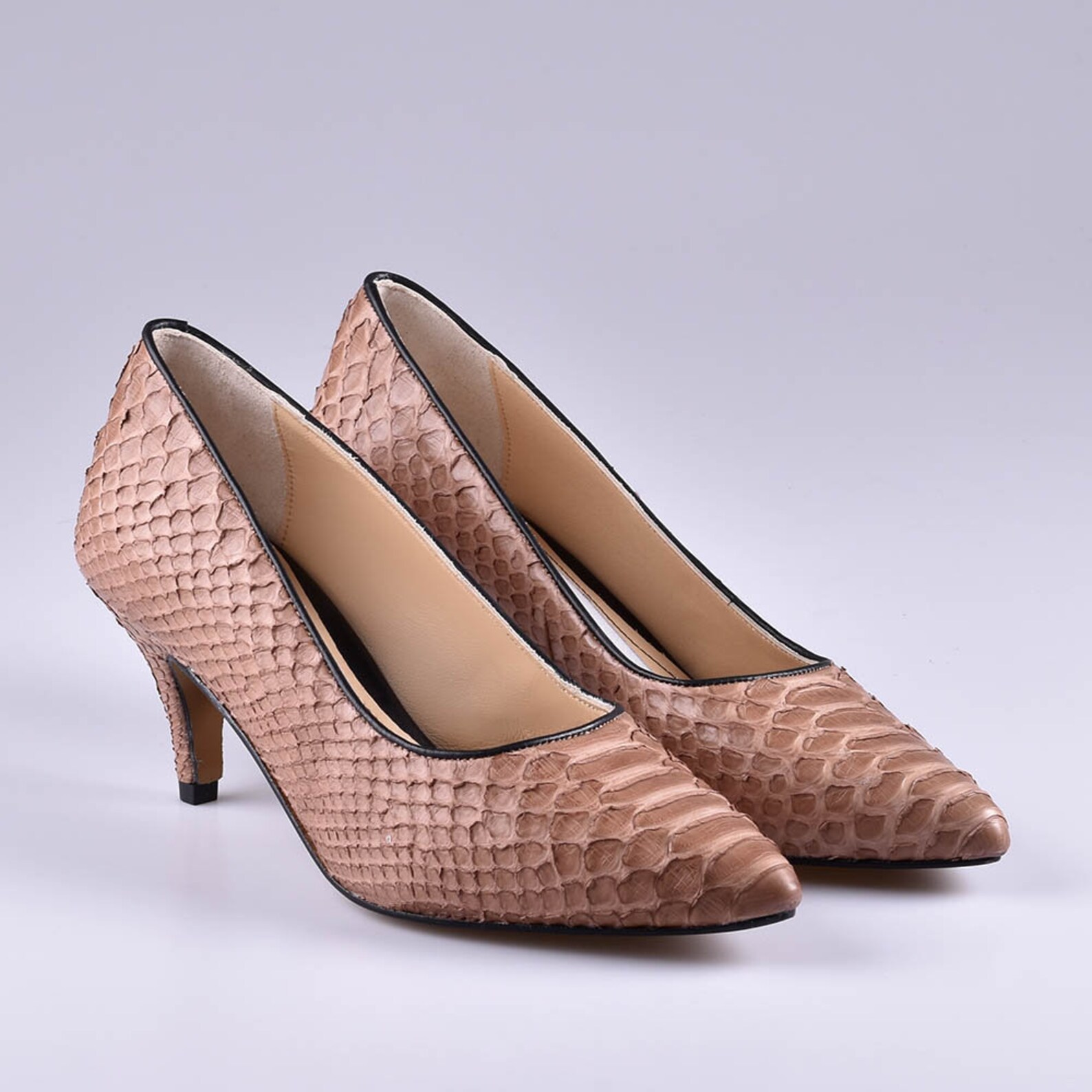 Natural python skin flora pumps, Heel of 6 cm High, Manufactured in ...