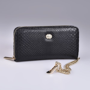 Anna Milan Black wallet made of natural python skin, Women's black python wallet, Handmade in Spain, Exclusive collection,Women's wallet
