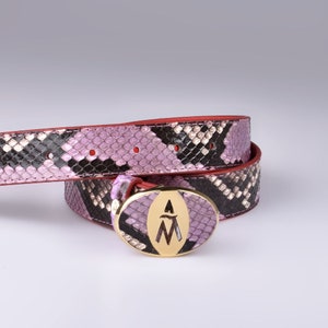 Rosa Python-Gürtel, Damengürtel, breiter Gürtel, natürlicher Python-Gürtel