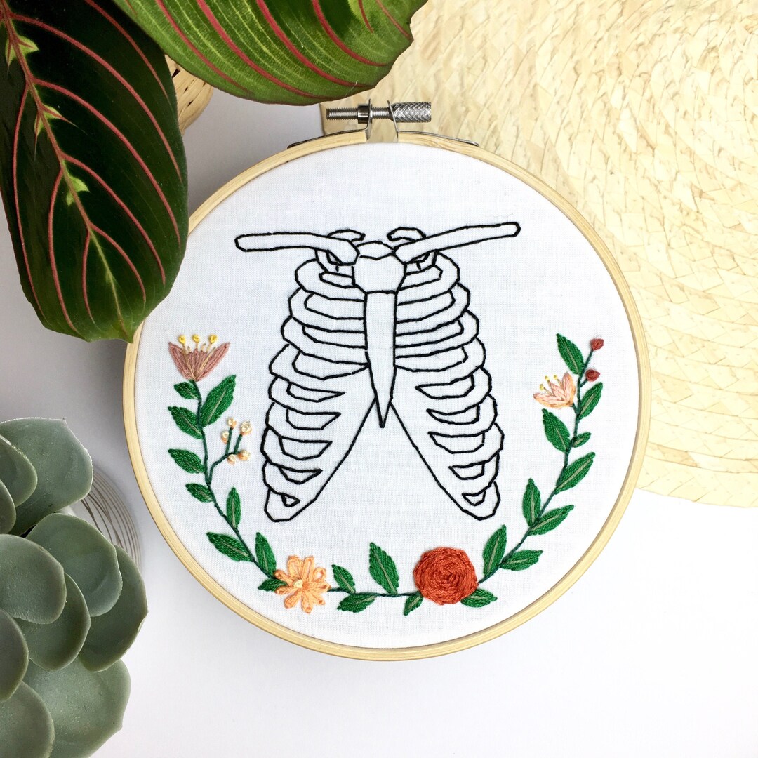 Rib Cage With Flowers Embroidery Hoop Art. Modern Embroidery. Etsy