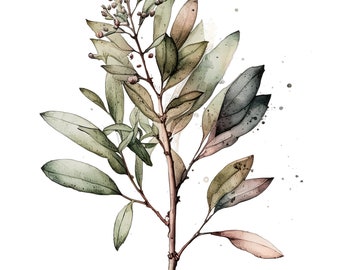 Watercolor botanical leaf digital file for poster printing