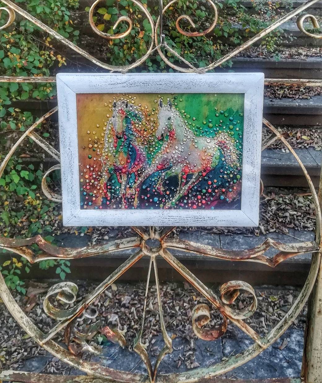 Сolorful horse print decoupage wall art framed animal Etsy