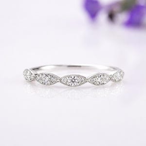 Dainty CZ Infinity Wedding Band, 925 Sterling Silver Milgrain Twist Stacking Ring for Her