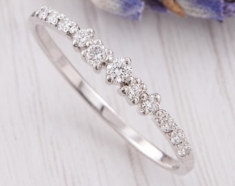 Cluster CZ Wedding Band, Sterling Minimalist Silver Dainty Stacking Band