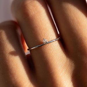 Minimalist Delicate CZ Promise Ring  for Her, Thin 925 Sterling Silver Dainty Solitaire Stacking Ring