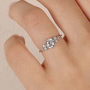 Unique 925 sterling silver 1ct cz cluster engagement ring, Dainty art deco style cluster promise ring for her, Womens cluster wedding ring