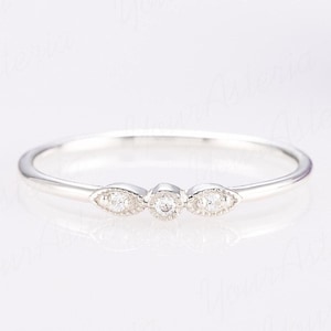 Dainty minimalist 925 sterling silver diamond cz promise ring, Unique small & thin diamond cz engagement ring silver, Tiny cz stacking ring