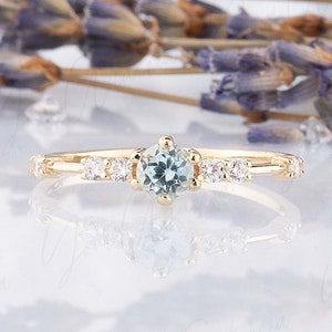 14k gold blue topaz engagement ring, Simple & dainty sky blue topaz promise ring for her, Minimalist tiny topaz wedding ring, Gift for her