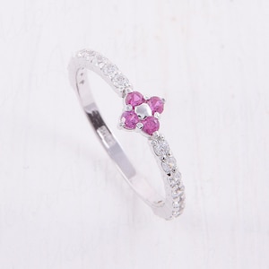Ruby Engagement Ring, Dainty Engagement Ring, Flower Ring, Silver Womens Engagement Ring, Minimalist Engagement Ring