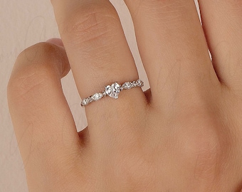 Valentines day gift for girlfriend, Art deco style sterling silver womens engagement ring, Unique dainty milgrain promise ring for her