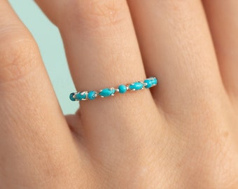 Turquoise ring zilver, sierlijke minimalistische 925 sterling zilveren turquoise trouwring, turquoise belofte ring cadeau voor haar, turquoise sieraden