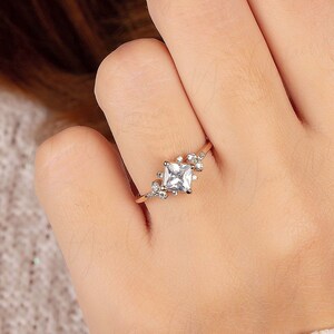 Antique style engagement ring rose gold, Vintage art deco 1ct princess cz engagement ring, Unique bridal ring gold, Anniversary promise ring