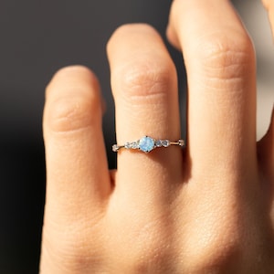 Women 925 sterling silver moonstone promise ring, Dainty minimalist moonstone engagement ring, Unique moonstone anniversary ring gift
