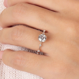 Engagement ring rose gold, Dainty womens anniversary promise ring, Art deco style 1ct round cz engagement ring, Unique wedding ring gold