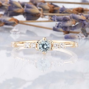 14k gold blue topaz engagement ring, Simple & dainty sky blue topaz promise ring for her, Minimalist tiny topaz wedding ring, Gift for her