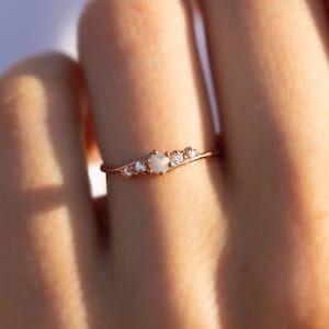 Dainty 14k rose gold genuine opal promise ring for her, Unique minimalist celtic style opal engagement ring, Women opal ring gift for her