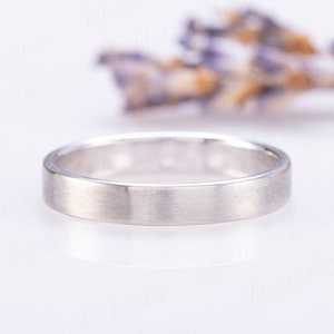 Simple minimalist 14k white gold 3mm wedding band in matte finish, Comfort Fit Wedding band for him & her, Brushed wedding band for couples