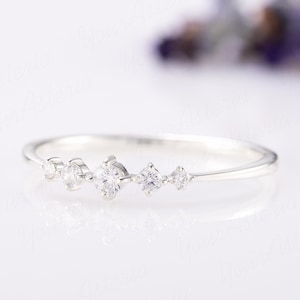 Dainty sterling silver white cz promise ring for her, Small minimalist silver everyday ring, Women delicate silver ring Stacking ring silver