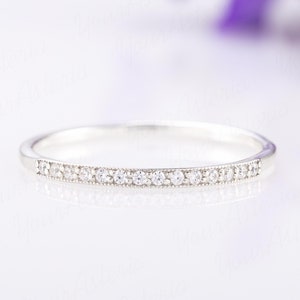 Delicate minimalist sterling silver white cz thin pave stacking ring, Women small & elegant everyday silver ring, Simple gift for her ring