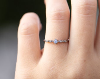 Anillo de promesa de piedra lunar minimalista para ella, anillo de compromiso de piedra lunar delicado, joyería de piedra lunar, anillo de bodas de piedra lunar, regalo para novia