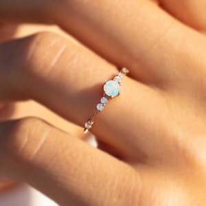 Dainty minimalist opal engagement ring Women opal ring gift for her Unique 14k rose gold genuine opal promise ring for her Gemstone ring