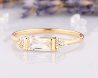 Dainty minimalist baguette cut cz promise ring, 14k gold unique statement ring for her, Tiny cluster engagement ring, Anniversary ring