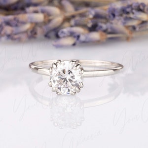 Classic solitaire engagement ring, Women anniversary promise ring, Cz solitaire bridal ring, Art deco dainty 1ct engagement ring silver