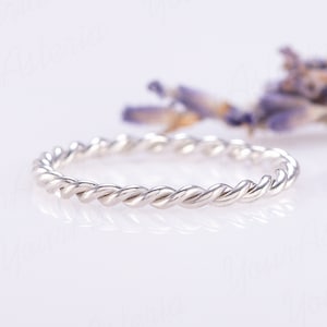 White gold 1.8mm rope wedding band for her, Small thin twisted infinity wedding band women, Minimalist handmade rope ring Tiny stacking ring