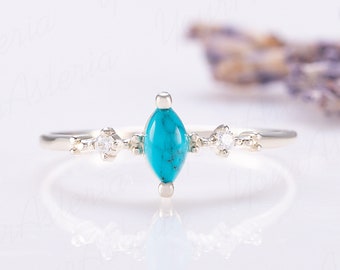 Sierlijke minimalistische 925 sterling zilveren turquoise belofte ring voor haar, unieke marquise turquoise vrouwen verlovingsring, perfect cadeau voor haar