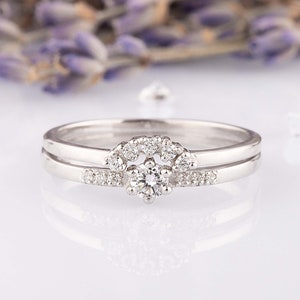 Elegant CZ-brudringsset, sterlingsilver med två ringar för henne bild 5